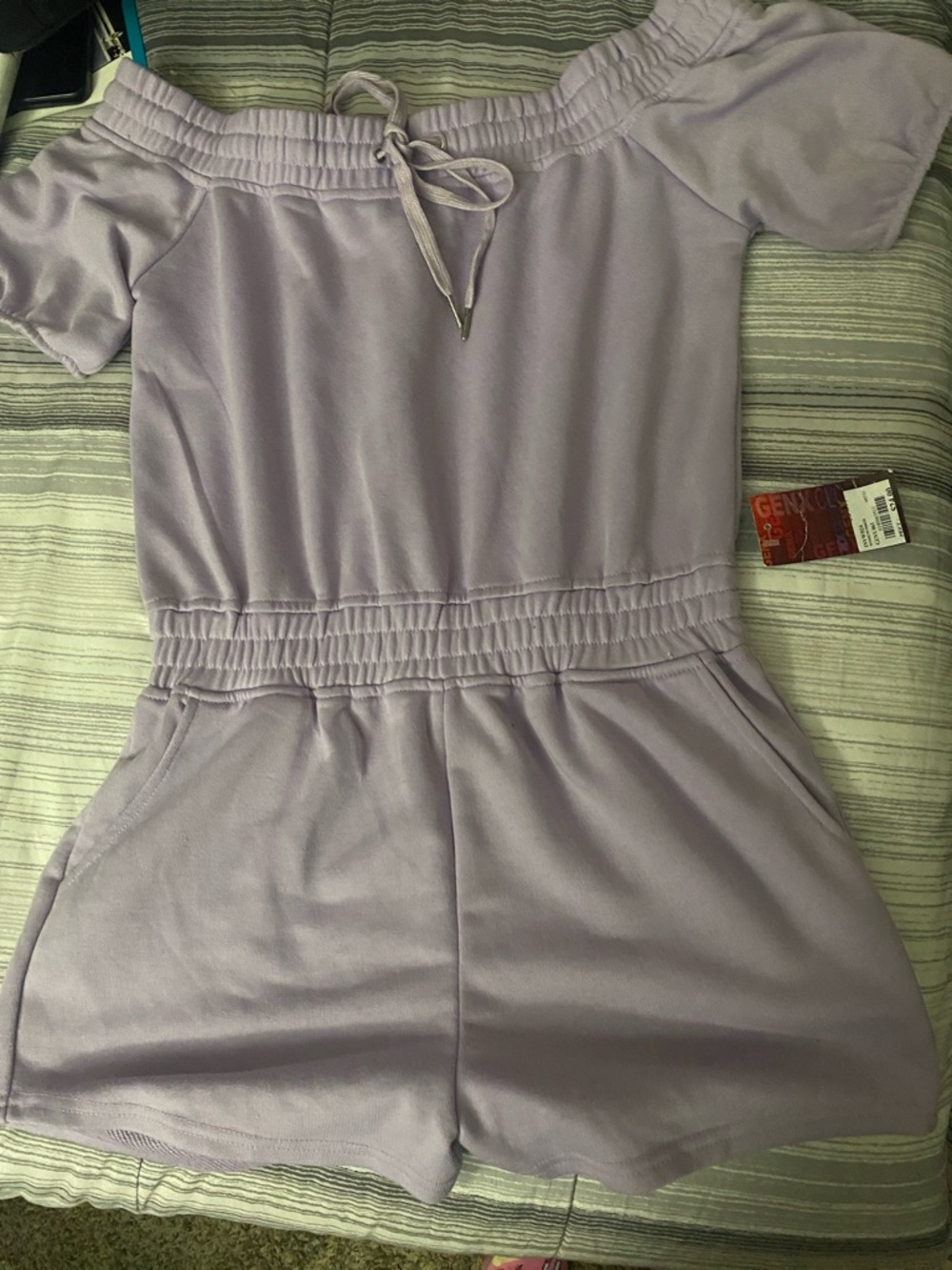 Lilac Off-Shoulder Romper with Elastic Waist Brand New WTags Size Medium